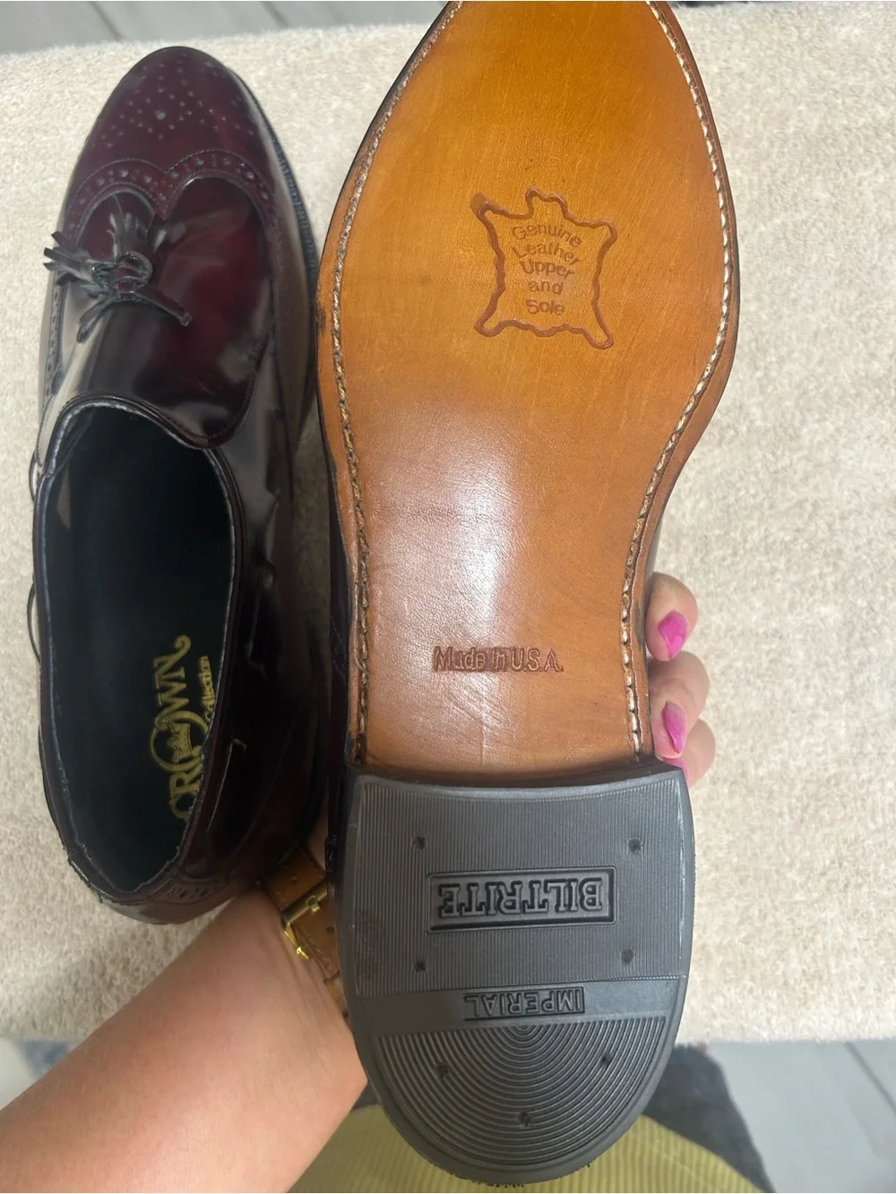 CROWN EXECUTIVE COLLECTION leather wingtip tassel brogue style loafers sz 10 NEW